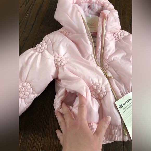 Le Chic Girls 3Y Pastel Pink Hooded Floral Faux Pearl Puffer Jacket w/Fur - NWT! - Picture 6 of 10